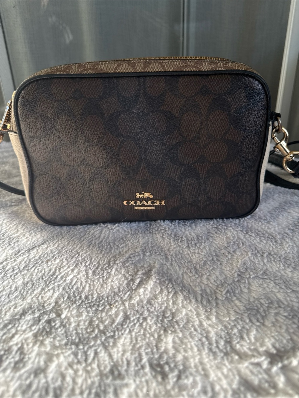 Coach Brown Signature Canvas Crossbody with Gold Hardware